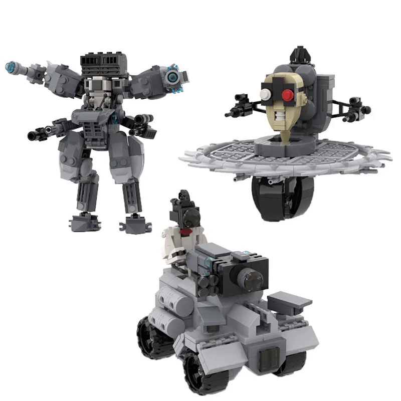 Blaster Tank&Camera Mech&Flying Buzzsaw Toilet from Skibidi Toilet Cartoon Anime Characters Building