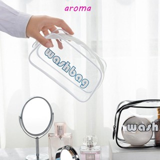 Aroma กระเป๋าเครื่องสําอาง PVC ใส มีซิป พิมพ์ลายตัวอักษร แบบพกพา หรูหรา สําหรับผู้หญิง