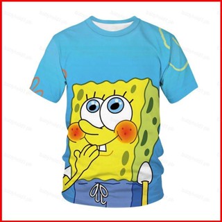 เสื้อยืดแขนสั้นลําลอง คอกลม พิมพ์ลายอนิเมะ SpongeBob SquarePants 3 มิติ ทรงหลวม ขนาดใหญ่ แฟชั่นสําหรับสตรี