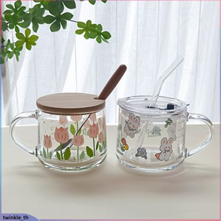 แก้วกาแฟลายดอกทิวลิป Ins ขนาด 350 มล. ถ้วยชาสำนักงานพร้อมฝาปิด (twinkle.th)