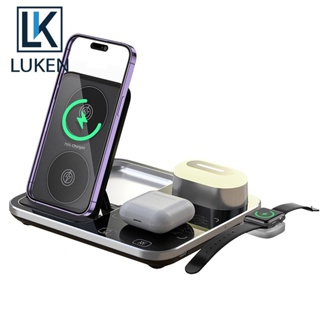 Luken 4IN1 แท่นชาร์จไร้สาย สําหรับ iPh 11 12 13 14 Pro Max RGB บรรยากาศแสง Cargador Inalambrico สําหรับ App Watch Airpods Pro