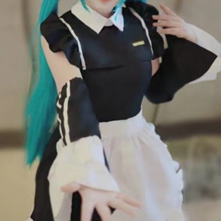 วิกผมฟรี Hatsune Miku เครื่องแต่งกายคอสเพลย์ แม่บ้าน น่ารัก สีดํา สีขาว แขนสั้น