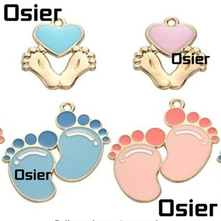 Osier1 เครื่องรางเคลือบรอยเท้าเด็กทารก โลหะผสม ลายการ์ตูน สําหรับทําเครื่องประดับ