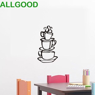 Allgoods สติกเกอร์ติดผนัง ลายแก้วกาแฟ แกะสลัก มีกาวในตัว กันน้ํา สีดํา สําหรับตกแต่งบ้าน