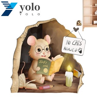 Yolo สติกเกอร์เรืองแสง รูปหนู 3D มีกาวในตัว กันน้ํา สําหรับติดตกแต่งประตูตู้เสื้อผ้า 3D