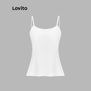 Lovito เสื้อสายเดี่ยว ผ่าชาย สีพื้น สไตล์เพร็พพี่ สำหรับผู้หญิง L56ED015 (สีขาว)