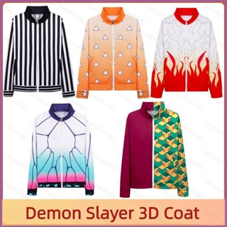 Sq2 เสื้อแจ็กเก็ตคอสเพลย์ แขนยาว มีซิป ลายอนิเมะ Demon Slayer 3D พลัสไซซ์ สําหรับทุกเพศ