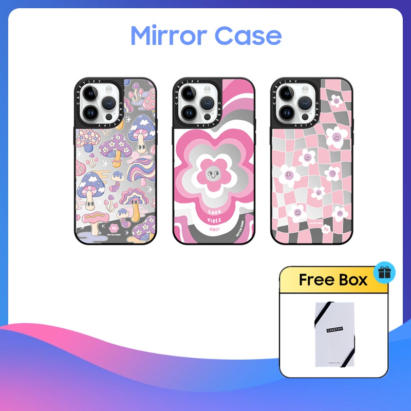 Casetify เคสโทรศัพท์มือถือแบบกระจกแข็ง กันกระแทก ลายดอกไม้ Huyen Dinh Pink Y2K สําหรับ iPhone 11 12 13 14 15 Plus Pro Max