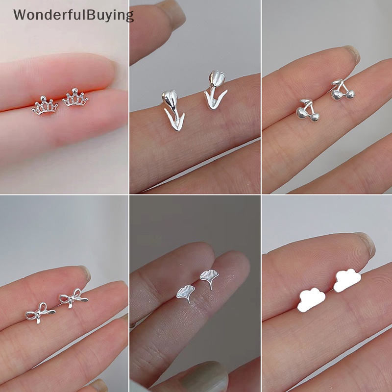 Wbth ต่างหูสตั๊ด รูปดอกทิวลิป เชอร์รี่ หัวใจ ขนาดเล็ก สีเงิน เรียบง่าย ของขวัญ สําหรับผู้หญิง 1 คู่