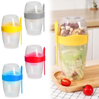 Portable Salad Cup Cereal Oatmeal Yogurt Nut Fat-Reduced Take-Out Vegetable Fruit Box with Lid Spoon Breakfast Shaker Bottles