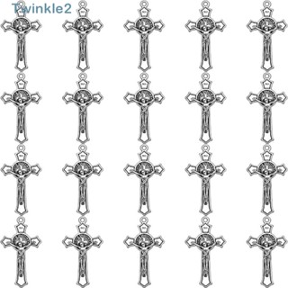 Twinkle สร้อยข้อเท้า จี้ไม้กางเขนพระเยซู คาทอลิก อัลลอย สีเงิน สไตล์โบราณ 1.53*0.85 นิ้ว 50 ชิ้น