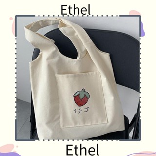 Ethel1 กระเป๋าช้อปปิ้ง ผ้าแคนวาส พิมพ์ลายตัวอักษร สีเบจ จุของได้เยอะ แฟชั่นเรียบง่าย สําหรับผู้หญิง