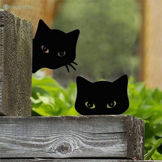 สีดำ Peeping Cat Peeping Cat ป้ายสนามหญ้าสวนกลางแจ้งเหล็กแทรกสีดำที่น่าสนใจน่ารักแมวสวนประติมากรรม TH