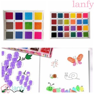 Lanfy แผ่นหมึกปั๊มใส ลายนิ้วมือ ปลอดสารพิษ แห้งเร็ว ล้างออกได้ DIY สําหรับวาดภาพกราฟฟิติ 12 24 ชิ้น ต่อชุด