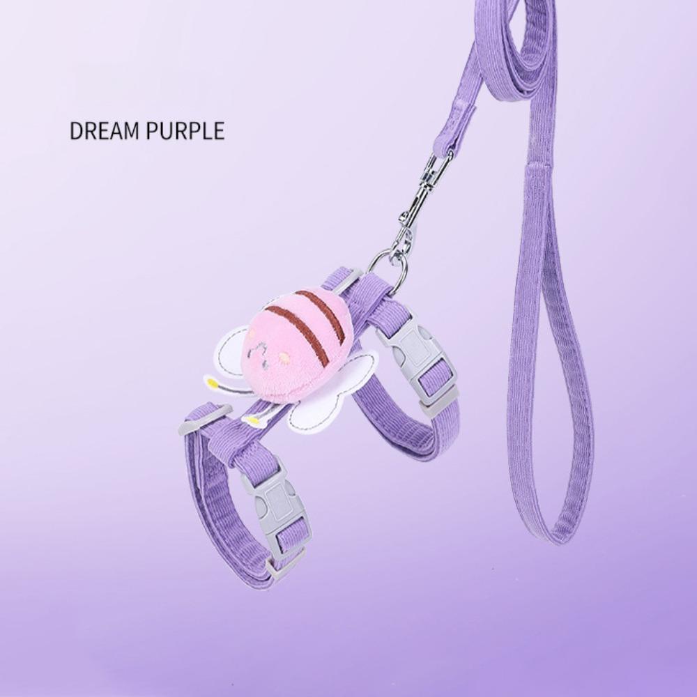 GUTHOP เข็มขัดสายรัดสัตว์เลี้ยง, เดินตะกั่ว Honeybee ปลอกคอแมวแบบปรับได้, อุปกรณ์สําหรับสัตว์เลี้ยง Dacron Cat Traction Rope - รูปที่ 2