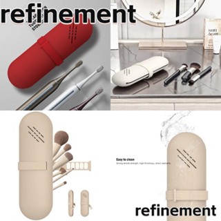 Refinement กระเป๋าซิลิโคน ทรงวงรี สีกากี แบบพกพา สําหรับใส่แปรงแต่งหน้า เครื่องสําอาง แปรงสีฟัน ในห้องน้ํา