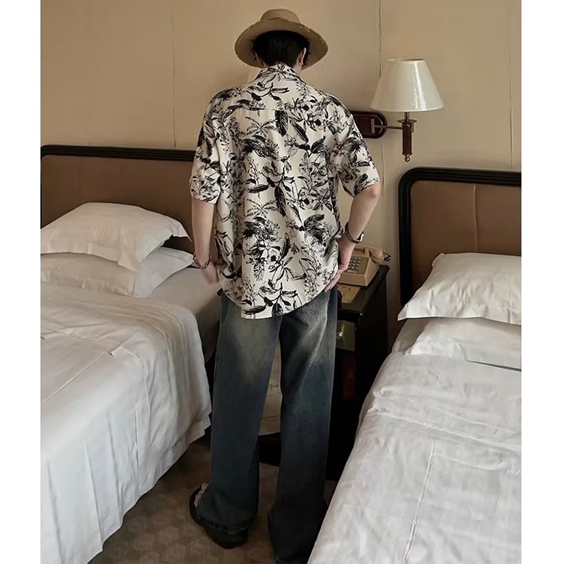 Chaogongfang เสื้อแขนสั้นอินเทรนด์พิมพ์ลายเดินริมทะเลด้านบน - รูปที่ 5