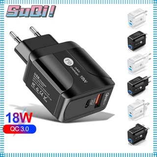 Suqi อะแดปเตอร์ชาร์จเร็ว 18W 5V3A Type C 2PD+3USB ปลั๊ก US UK EU PD QC3.0 หัวชาร์จ USB สําหรับ iPhone โทรศัพท์มือถือ 12 13 14 Max