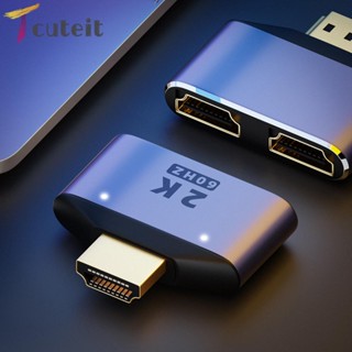 Tcuteit อะแดปเตอร์แปลงวิดีโอ UHD 2K 60Hz 1 เป็น 2 สําหรับเดสก์ท็อป HDMI