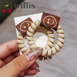 Willis ยางรัดผม ยืดหยุ่น วงกลม น่ารัก หน้ายิ้ม เคลือบด้าน เด็ก สายโทรศัพท์