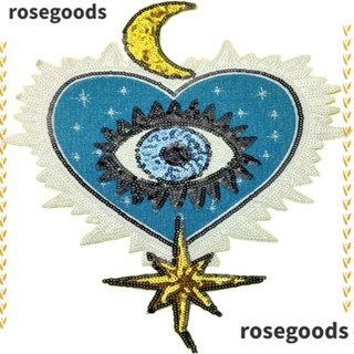 Rosegoods1 แผ่นแพทช์ลูกปัด รูปดวงตาปีศาจ หัวใจ ขนาดใหญ่ 8.27 * 11.02 นิ้ว สีฟ้า สําหรับกระเป๋า