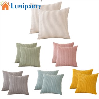 Lumiparty ปลอกหมอน ผ้าลูกฟูก ลายทาง มีซิป สีพื้น สําหรับตกแต่งโซฟา 2 ชิ้น