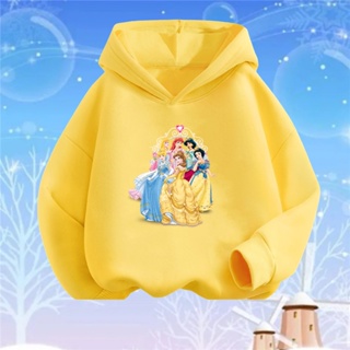 เสื้อกันหนาวแขนยาว มีฮู้ด ผ้าฝ้าย พิมพ์ลาย Disney Belle Princess ทรงหลวม สําหรับวัยรุ่นผู้หญิง