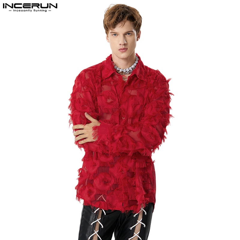 Incerun เสื้อเชิ้ตแขนยาว ประดับพู่ขนนก สําหรับผู้ชาย
