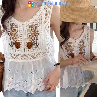 Yesyoudo เสื้อกล้าม คอกลม ปักลายลูกไม้ ดอกไม้ สําหรับผู้หญิง