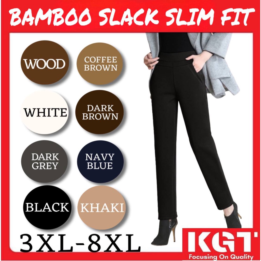 KGT BAMBOO Slack BAMBOO Slack Baggy ตัด Scuba 3XL 8XL PEREMPUAN LADIES PANTS GETAH