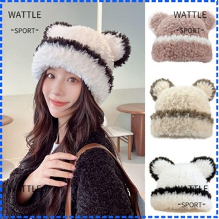 Wattle หมวกบักเก็ต แบบหนา ป้องกันความหนาว ประดับขนปุย รูปหมีน่ารัก ให้ความอบอุ่น แฟชั่นฤดูหนาว สําหรับเด็กผู้หญิง