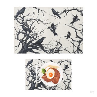 Lrm Happy Halloween Matting Tree Crows Ghost Placemats แผ่นรองจาน กันลื่น ทนความร้อน ล้างทําความสะอาดได้ เสื่อโต๊ะรับประทานอาหาร