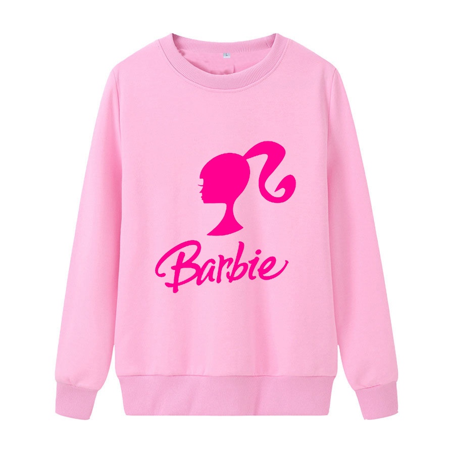 เสื้อกันหนาวแขนยาว คอกลม ทรงหลวม พิมพ์ลายบาร์บี้ ขนาดใหญ่ แฟชั่นสําหรับนักเรียนหญิง