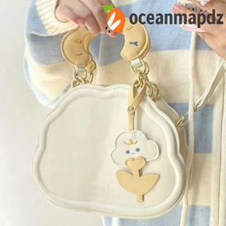 Oceanmapdz กระเป๋าสะพายไหล่ กระเป๋าถือ หนัง Pu ปักลายตัวอักษร สไตล์เกาหลี สําหรับสตรี