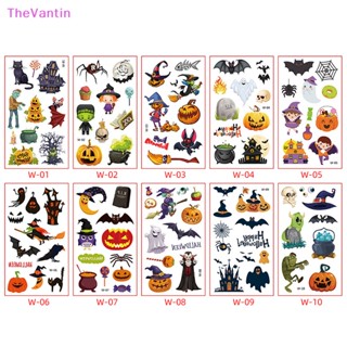 Thevantin สติกเกอร์รอยสัก ลายการ์ตูนฟักทอง แมงมุม รอยแผลเป็น ผีดิบ ฮาโลวีน สําหรับเด็ก 10 ชิ้น