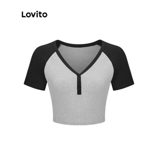 Lovito เสื้อยืดคัลเลอร์บล็อก สีพื้น สไตล์ลำลอง สำหรับผู้หญิง L56ED046 (หลากสี)