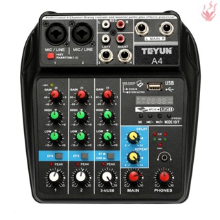 Y-tu04 คอนโซลมิกซ์เสียง BT 48V Phantom Power Monitor AUX Paths Plus Effects 4 Channels เครื่องมิกเซอร์เสียง พร้อม USB