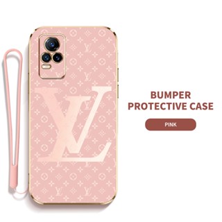 Ybd เคสโทรศัพท์มือถือ ซิลิกาเจล LV พร้อมสายคล้อง ป้องกันเลนส์ สําหรับ Vivo V21 4G 5G V21E 4G Y73 2021