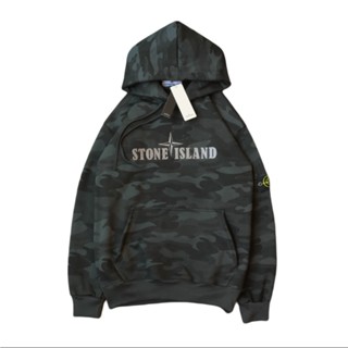 STONE ISLAND เสื้อแจ็กเก็ต มีฮู้ด ลายพราง โลโก้ ISLAND DARK สีเขียวเข้ม