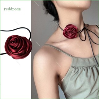 Redd Goth สร้อยคอโชคเกอร์ ผ้าไหมซาติน จี้ดอกกุหลาบ ขนาดใหญ่ ผูกโบว์ ปรับได้ เครื่องประดับ สําหรับผู้หญิง