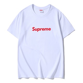 Supreme- เสื้อยืดแขนสั้น พิมพ์ลายโลโก้ตัวอักษร สีแดง สไตล์คลาสสิก เหมาะกับทุกเพศ