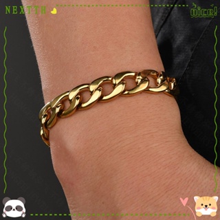 Nextth สร้อยข้อมือสเตนเลส ชุบทอง 18K ทรงเรขาคณิต สีพื้น เรียบง่าย สําหรับผู้ชาย