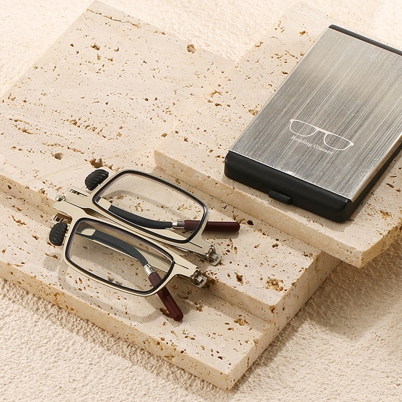 KT2302 1 PC แบบพกพากรณีพับโลหะ Squared กรอบสายตายาว Unisex Corrective แว่นตา FDA 1.0 1.5 2.0 2.5 3.0