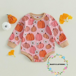 Babyclothes- ชุดรอมเปอร์ แขนยาว พิมพ์ลายฟักทองฮาโลวีน สําหรับเด็กผู้หญิง