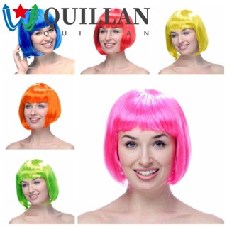 Quillan วิกผมบ๊อบสั้น ตรง สีชมพูธรรมชาติ คอสเพลย์ปาร์ตี้ สีฟ้า แฟชั่นสําหรับผู้หญิง