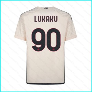 เสื้อยืดแขนสั้น พิมพ์ลายการ์ตูนฟุตบอล AS Roma Away Jersey Lukaku พลัสไซซ์ 2023-24