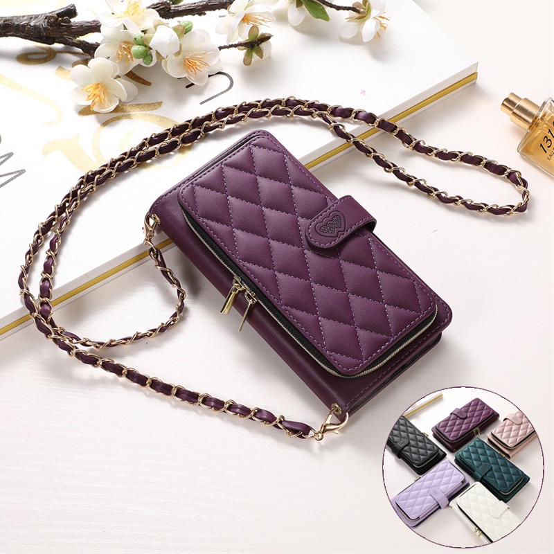 เคสหนัง ฝาพับ พร้อมช่องใส่บัตร และสายคล้อง มีซิป สําหรับ Samsung S23 S22 Plus Note 20 Ultra