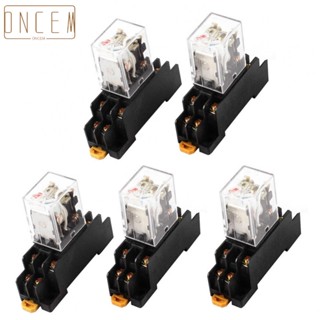 【ONCEMOREAGAIN】5pcs AC 24V Coil Red Indicator Light DPDT 8 Pins Power Relay Socket Base HH52P