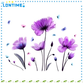 Lontime สติกเกอร์พีวีซี ลายดอกไม้ สีม่วง ขนาดใหญ่ สําหรับตกแต่งผนังห้องนอนเด็ก เนอสเซอรี่ DIY