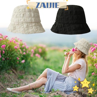 Zaijie24 หมวกบักเก็ต ผ้าฝ้าย สีพื้น สําหรับผู้หญิง ผู้ชาย